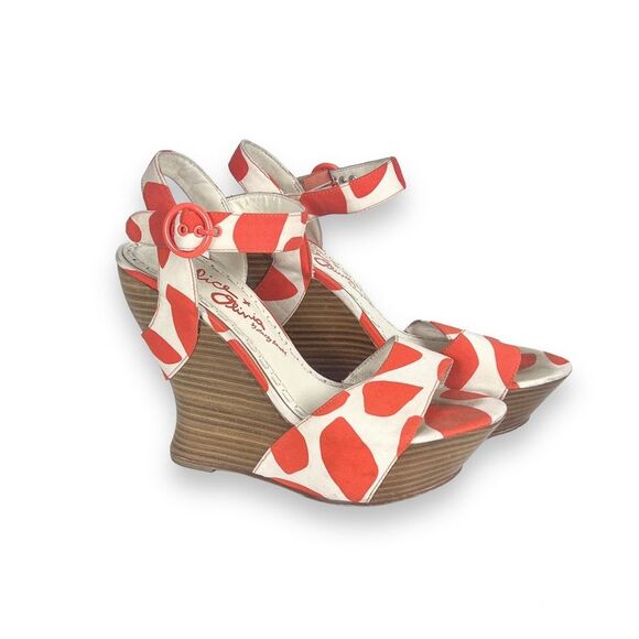 Alice + Olivia ‘Joyce’ Orange Polka Dot Wedge Heel - Picture 1 of 6